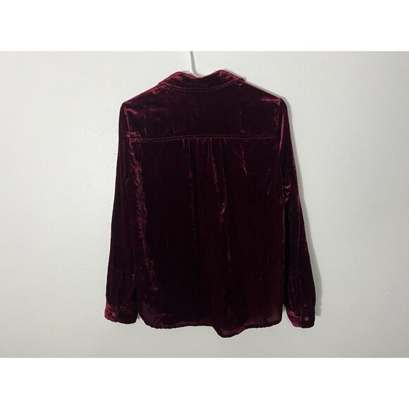 Maeve By Anthropologie Wine Red Button Down Velvet Shirt Size 6 - Picture 7 of 15